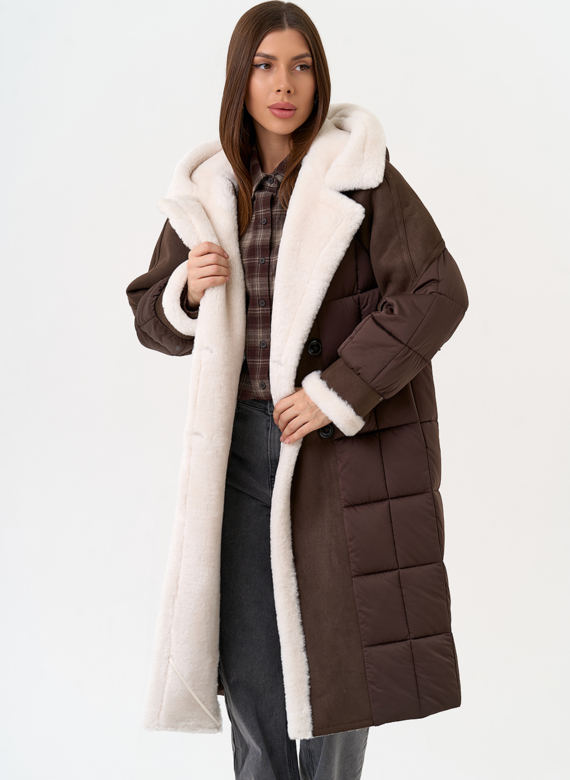 Комбинированный пуховик из эко кожи