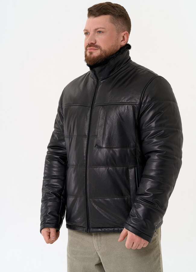 Куртка из натуральной кожи черного цвета модель № 29323 в кредит