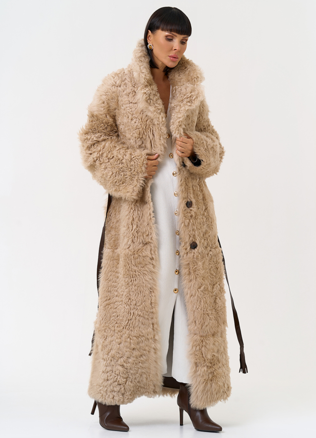 Женская двухсторонняя дубленка с декоративным поясом модель № 31620 универмаг малина