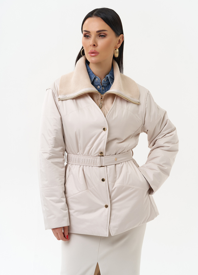 Женская утепленная куртка с поясом модель № 30053 меха малина