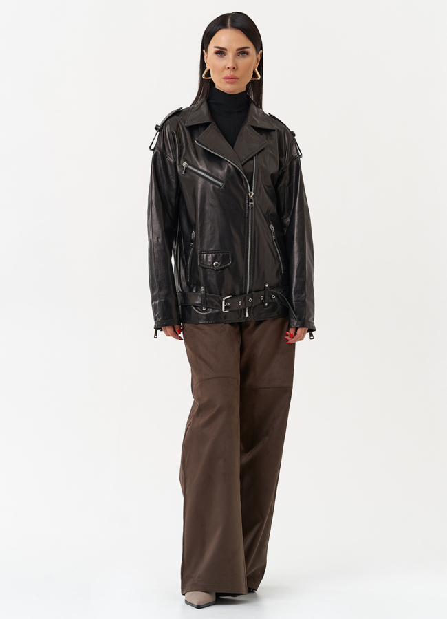 Удлиненная кожаная куртка-косуха модель № 215444 универмаг малина