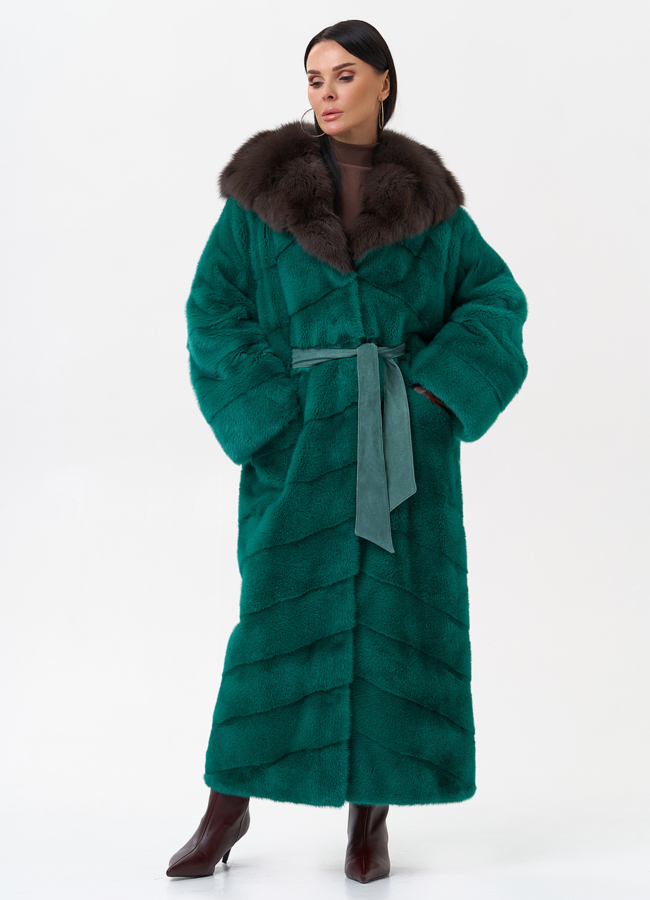 Норковая шуба с капюшоном из меха куницы модель № 29253 универмаг малина