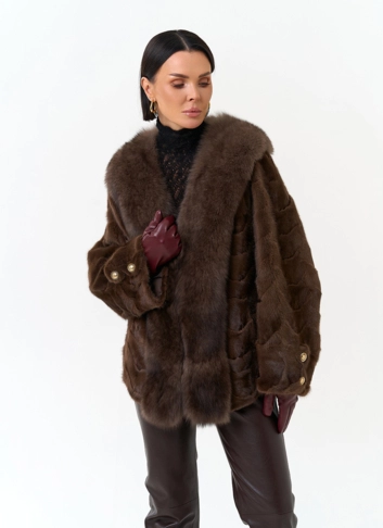 Шуба из норки с отделкой из меха песца фото