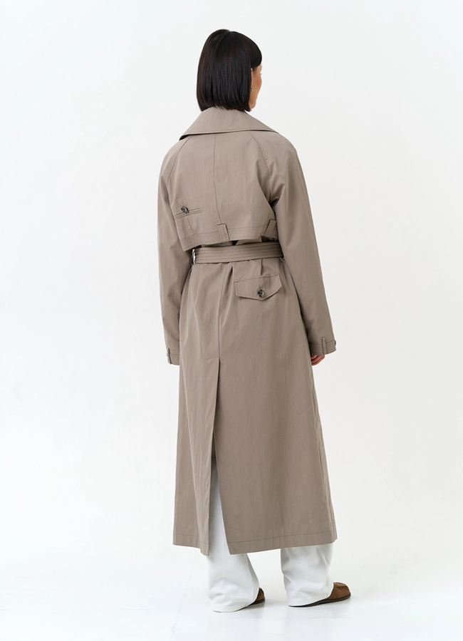 фото Женский длинный плащ с поясом модель № 33195