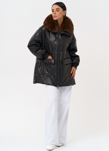 Полупальто из натуральной кожи с мехом песца