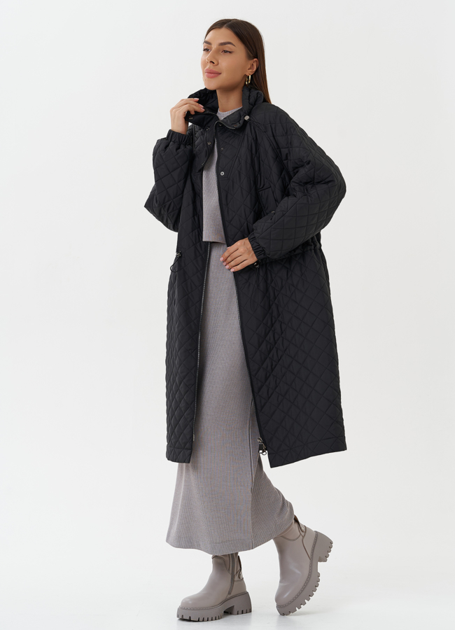 Женское стеганое пальто черного цвета модель № 27151 универмаг малина