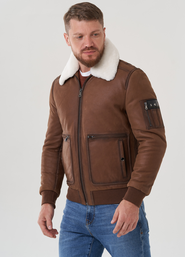 Мужская куртка из натуральной кожи  модель № 82298 в рассрочку