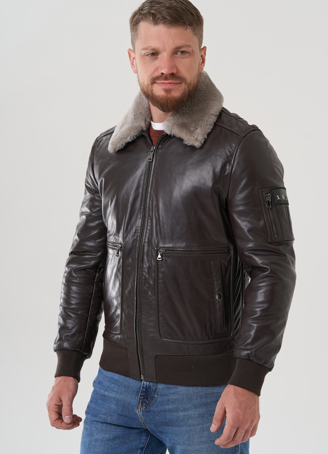 Мужская куртка из натуральной кожи  модель № 81840 в кредит