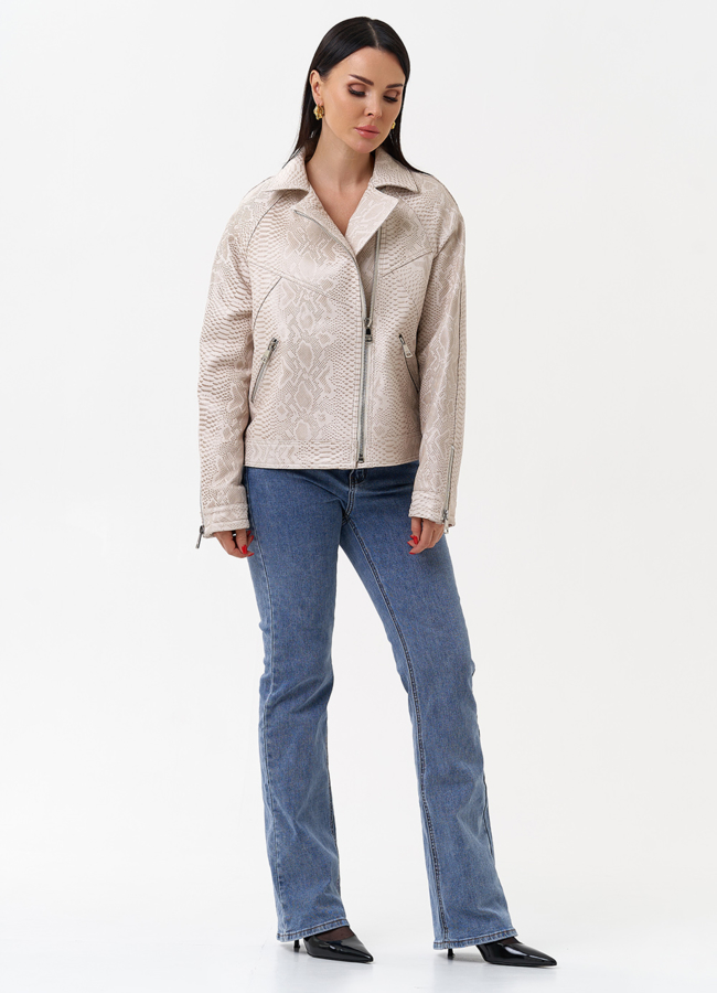 Светлая куртка из натуральной кожи с принтом змея модель № 4443 универмаг малина