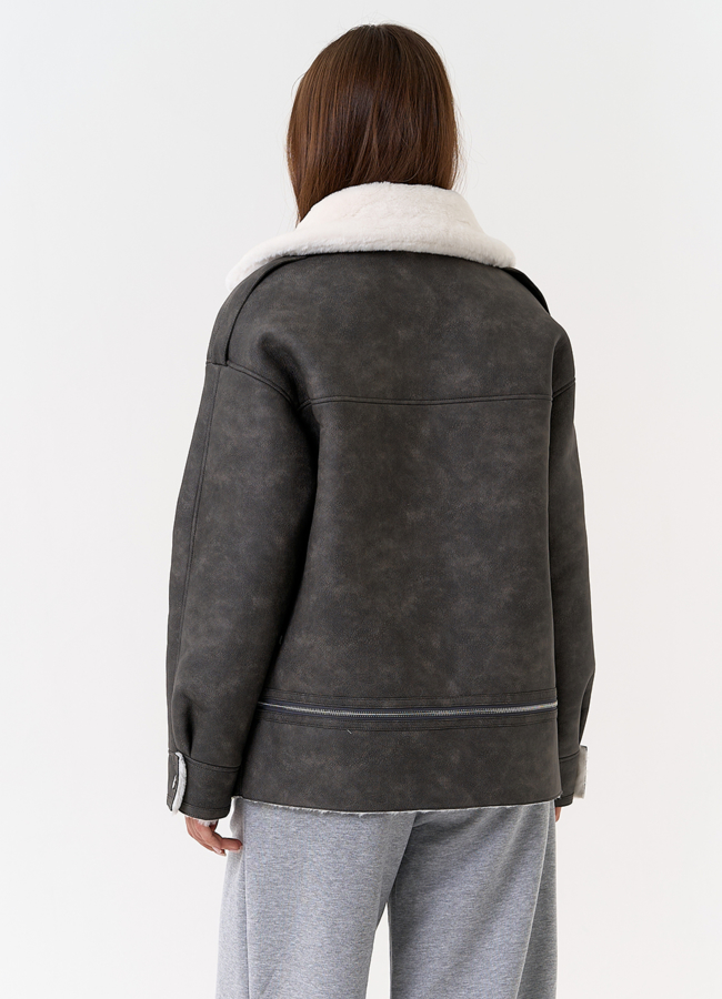 фото Женская дубленка трансформер из эко замши модель № 31353