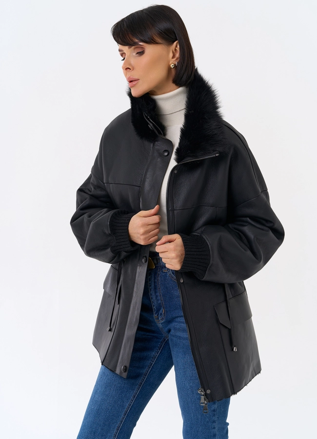 Женская натуральная дубленка с воротником стойкой модель № 31930 универмаг малина