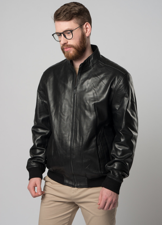Мужская кожаная куртка на молнии модель № W258 в рассрочку