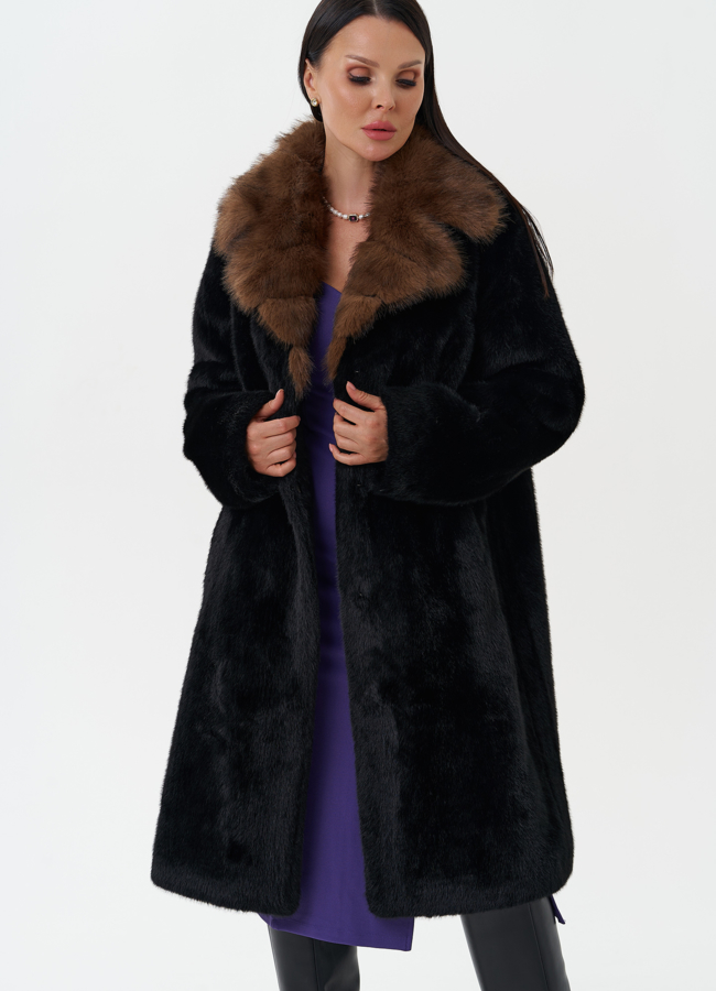 Шуба из эко меха с отделкой из искусственной куницы модель № 27795 универмаг малина