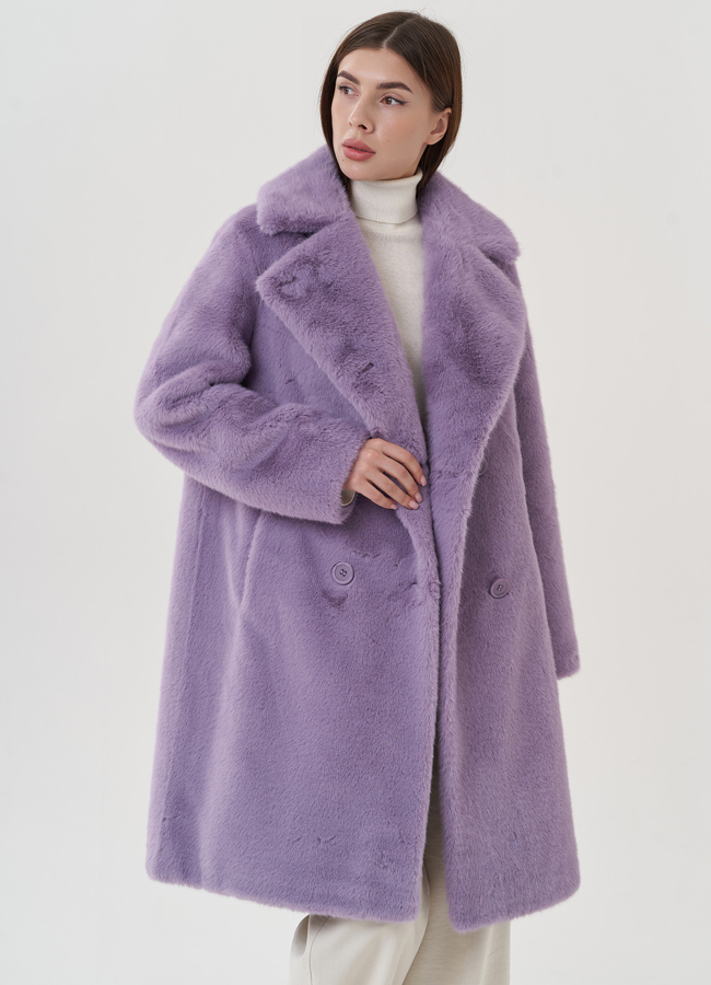 Женского пальто из эко меха на пуговицах модель № 25741 универмаг малина
