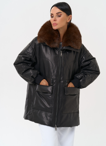 Полупальто из натуральной кожи с мехом песца