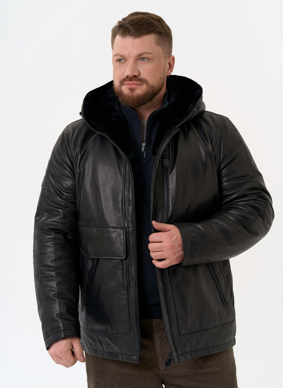 Куртка из натуральной кожи с капюшоном