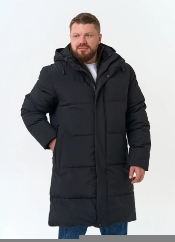 Удлиненный мужской пуховик с капюшоном фото