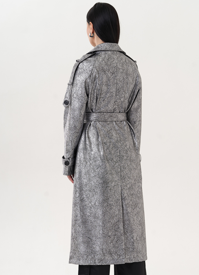 Плащ из эко кожи под серебро модель № 26803 универмаг малина