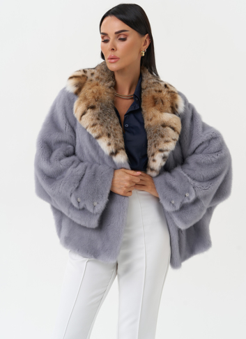 Куртка из меха норки с воротником их меха рыси