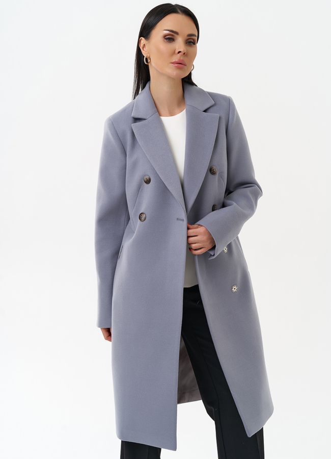 Женское двубортное пальто с поясом модель № 29894 универмаг малина