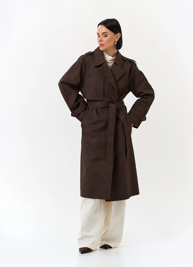 Женский плащ с поясом модель № 32820 меха малина