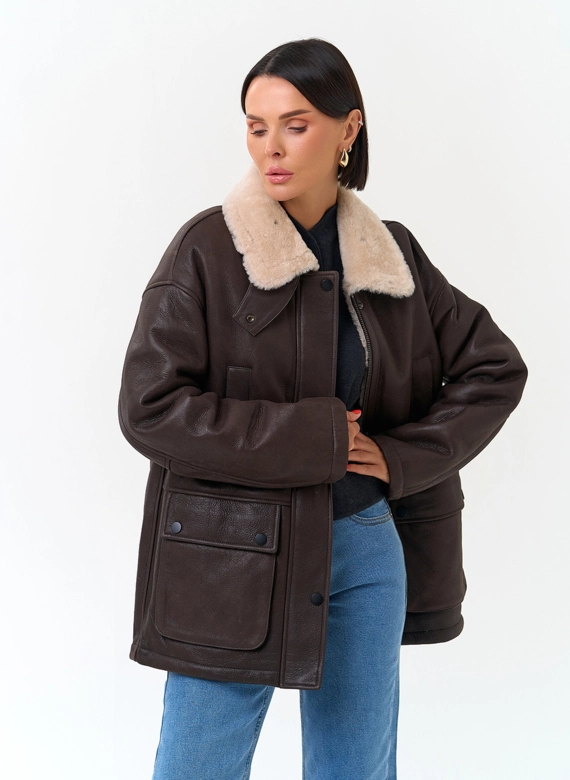 Натуральная дубленка с воротником стойкой фото
