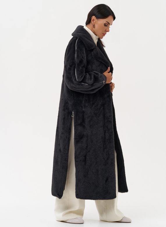 Длинная женская шуба из эко меха в цвете графит