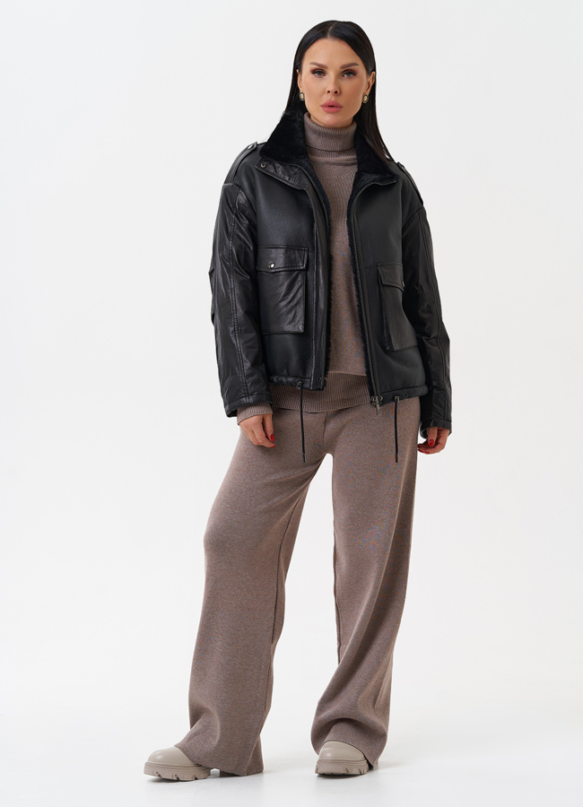 фото Утепленная куртка из натуральной кожи модель № 28582