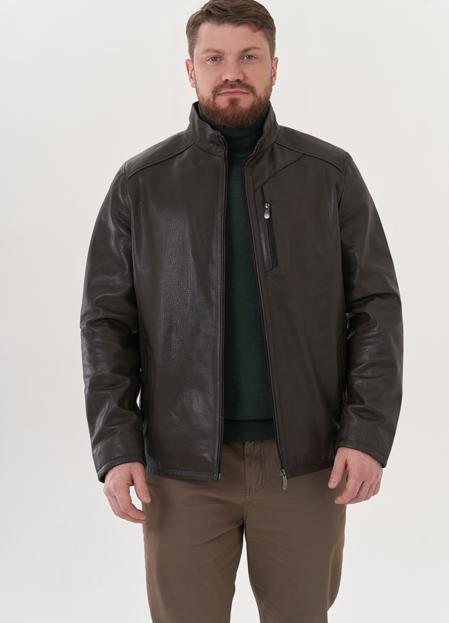Мужская куртка из натуральной кожи в цвете хаки модель № 26824 в рассрочку
